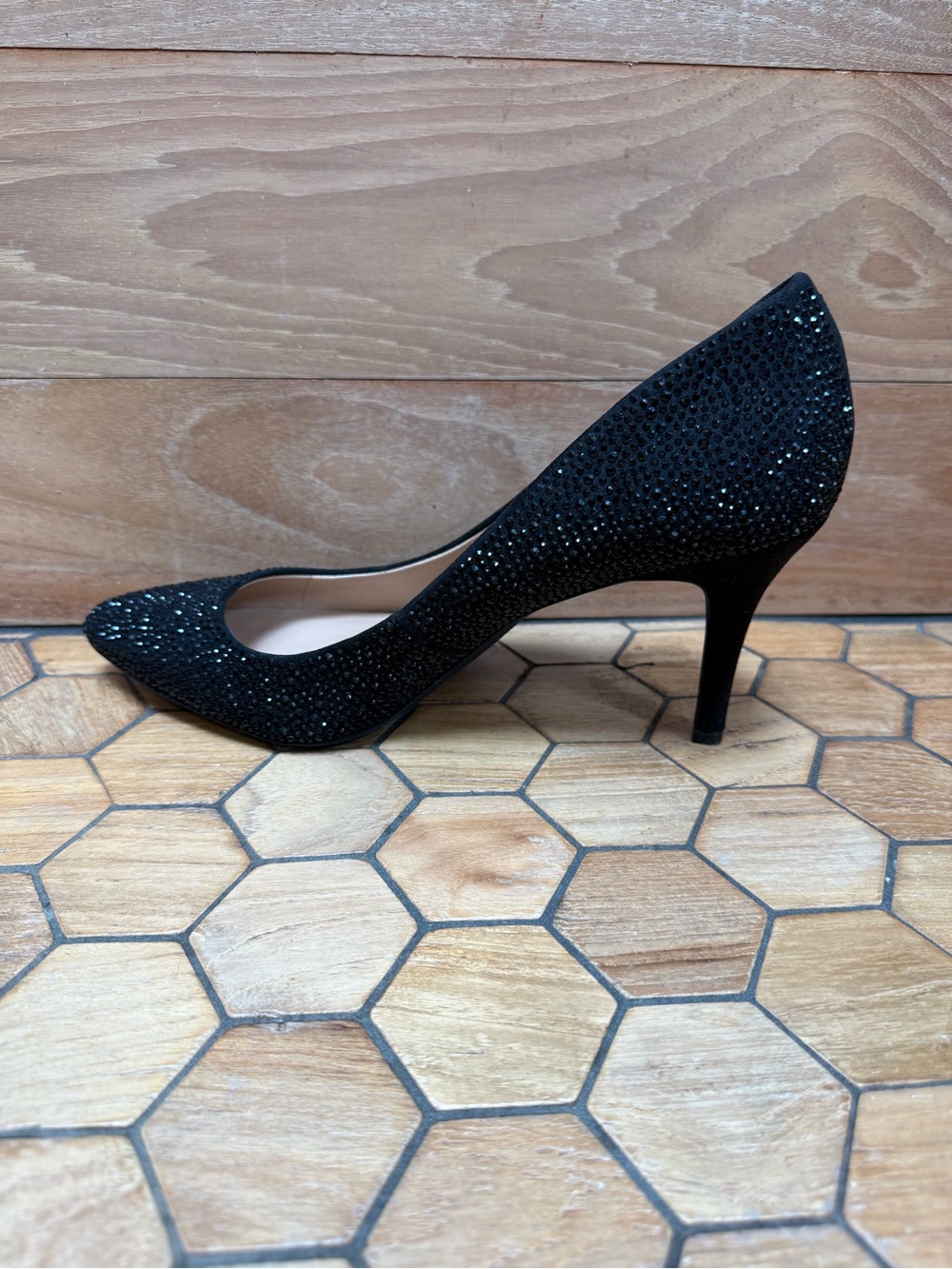 INC International Concepts Black Crystal-Studded Pointed Toe Stiletto Pump